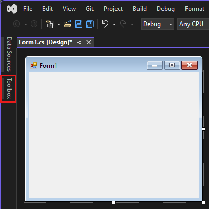 显示如何选择工具箱以打开工具箱窗口的屏幕截图。