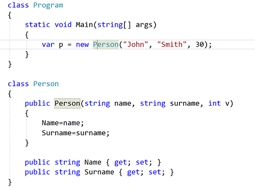 Screenshot showing that the parameter is added to the constructor, with its type inferred from its usage.