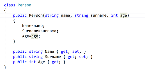 Screenshot showing that the field or property is declared and automatically named to match your types.