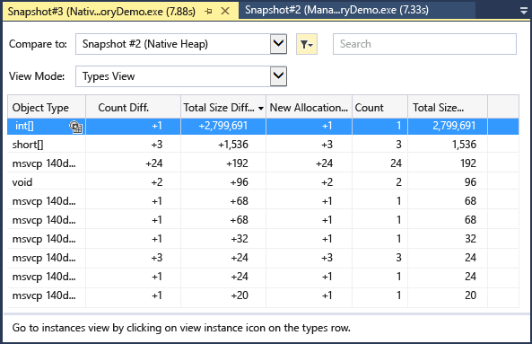 Screenshot of Native Types Diff View.