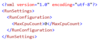 使用 .runsettings 文件的全局部分中的 MaxCpuCount 设置启用并行测试执行