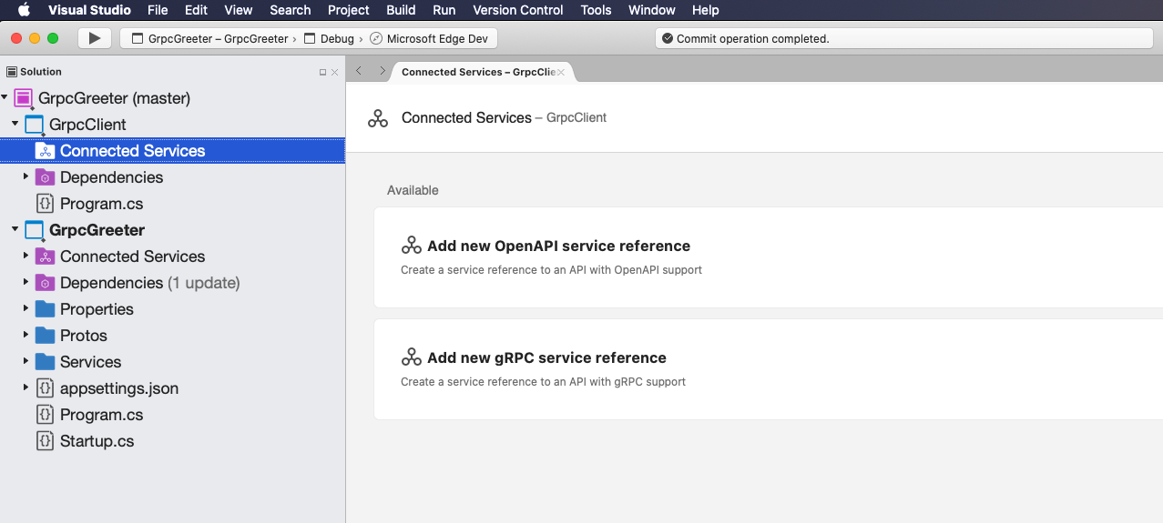 The Connected Service Gallery in Visual Studio for Mac