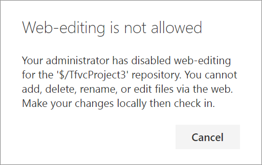 Web editing not allowed dialog