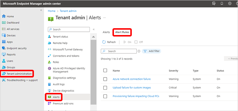 查看警报规则的屏幕截图。