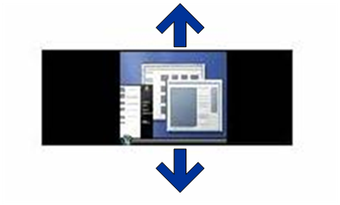 显示桌面侧或上方和下方带有黑色带的纵横比保留拉伸缩放的示意图。