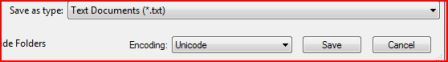 在旧版本记事本中选中了 Unicode 编码的“另存为”对话框的屏幕截图。