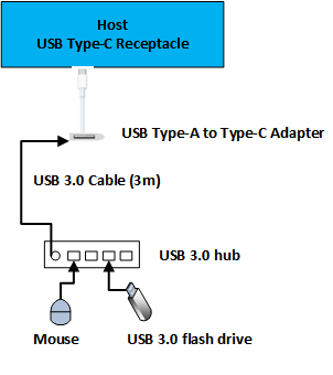 用于测试 USB 类型 A 硬件保护装置的拓扑示意图。