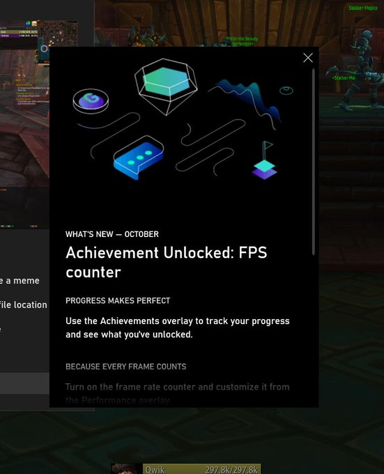 Xbox 游戏栏的 FPS 计数器和成就覆盖。