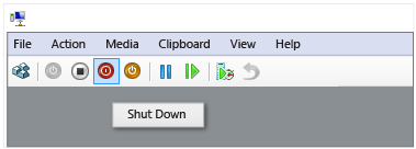 屏幕截图显示了 Hyper-V 管理器的“关闭”按钮。