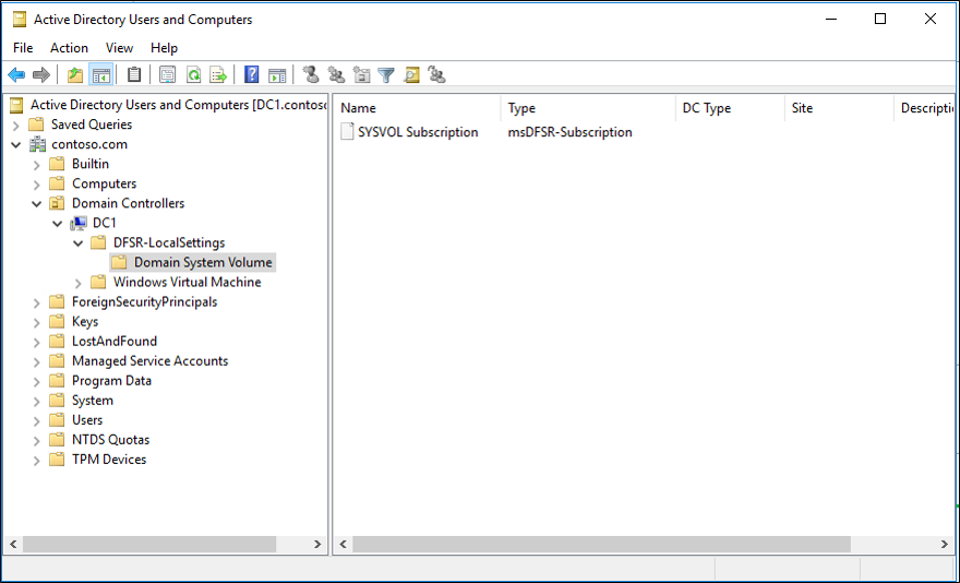 Screenshot that highlights the Domain System Volume folder.