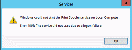 Screenshot that shows a message that says that Windows could not start the Print Spooler server.