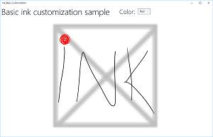 InkCanvas 的屏幕截图，其中用户选择了红色笔划墨迹。
