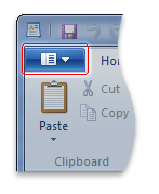 Windows 7 写字板的应用程序菜单按钮的屏幕截图。