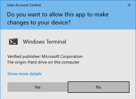 Windows UAC 提升的权限提示屏幕截图