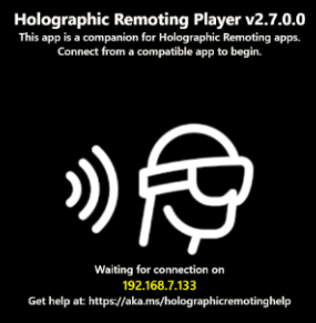 HoloLens 中运行的 Holographic Remoting Player 的屏幕截图