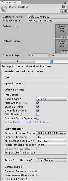 “检查器”选项卡的屏幕截图，其中显示了“播放器设置”。