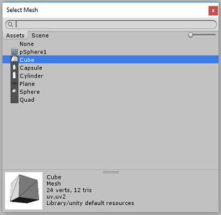 Screenshot of the Select Mesh popup window.
