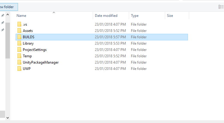 Screenshot of the File Explorer window, which shows the highlighted Builds folder.