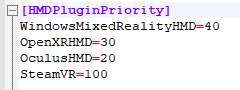 Updating the HMDPluginPriority configuration