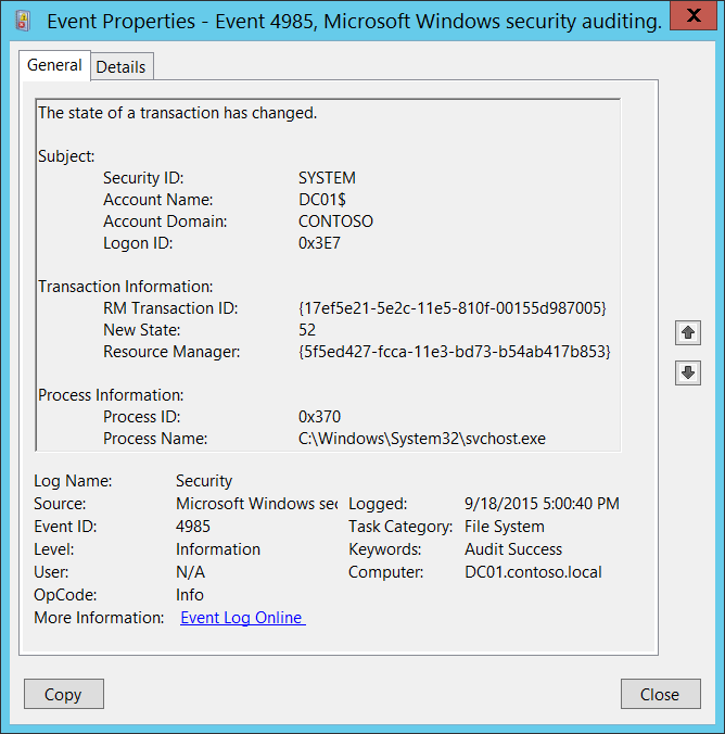 4985 (S) 事务状态已更改。 (Windows 10) - Windows security