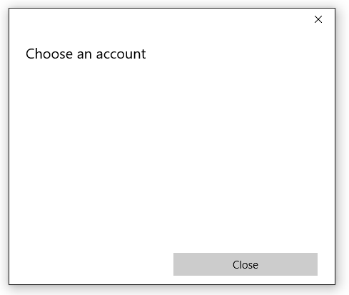 “选择帐户”窗口的屏幕截图，其中未列出任何帐户。