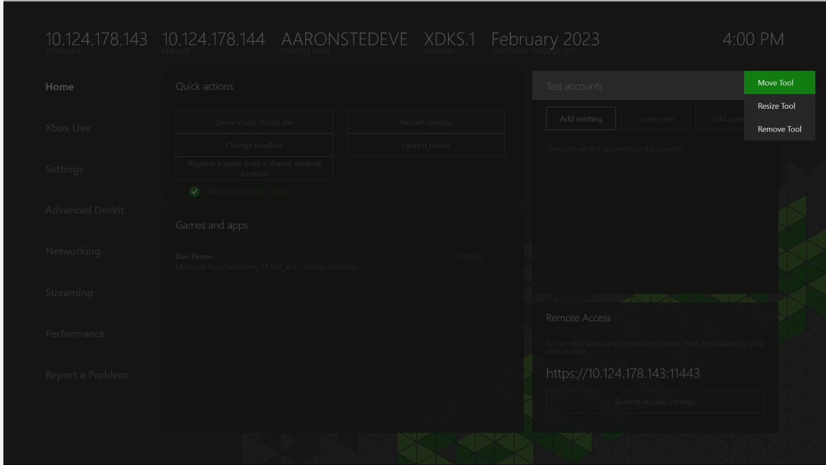 DEV 主页的屏幕截图，其中突出显示了“移动”选项。