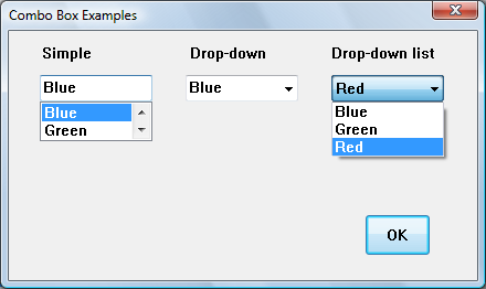 screen shot showing an item selected in a drop-down list combo box