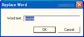 显示“替换Word”对话框的屏幕截图，其中“Word文本”文本框中输入了“声音”。