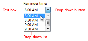 screen shot of reminder time combo box 
