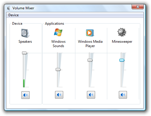 Windows 音量混音器的屏幕截图 