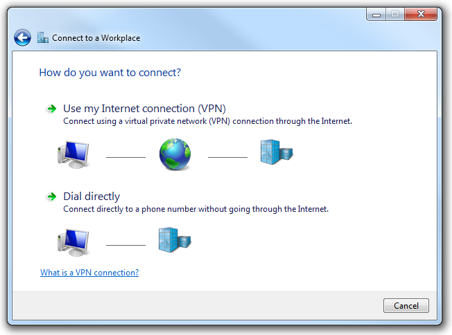 screen shot of connection wizard 