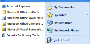 illustration of the start menu, where icons provide visual clues to contents