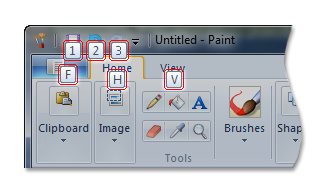 适用于 Windows 7 的 Microsoft paint 中的第一级键提示
