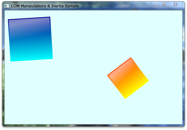 显示操作和惯性示例中具有渐变的两个框的屏幕截图