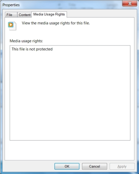 screen shot showing the media usage rights for an unprotected file