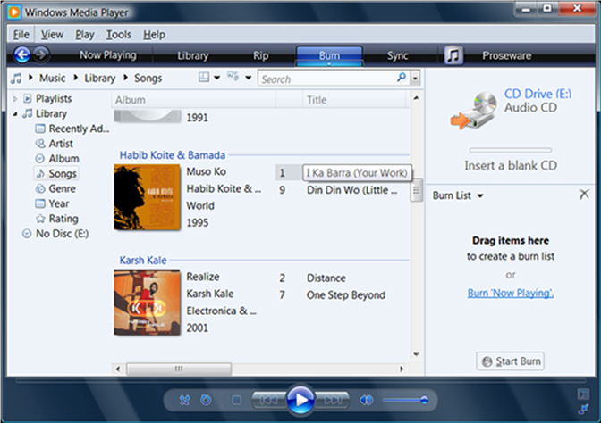screen shot showing how to burn content in windows media player 11