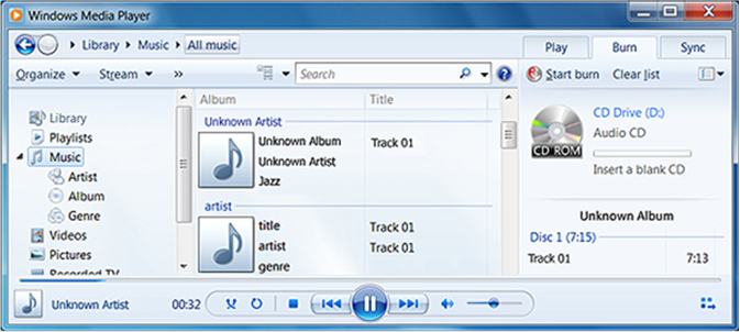 screen shot showing how to burn content in windows media player 12