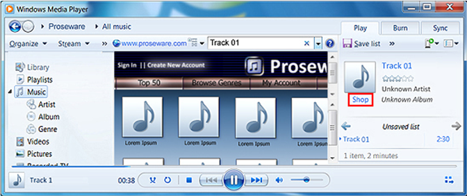 screen shot showing how to buy content in windows media player 12