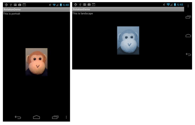 不同版本的Monkey.png以纵向模式和横向模式显示