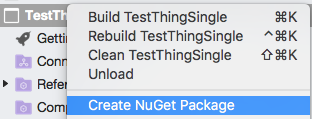 从右键单击菜单中选择“创建 NuGet 包”