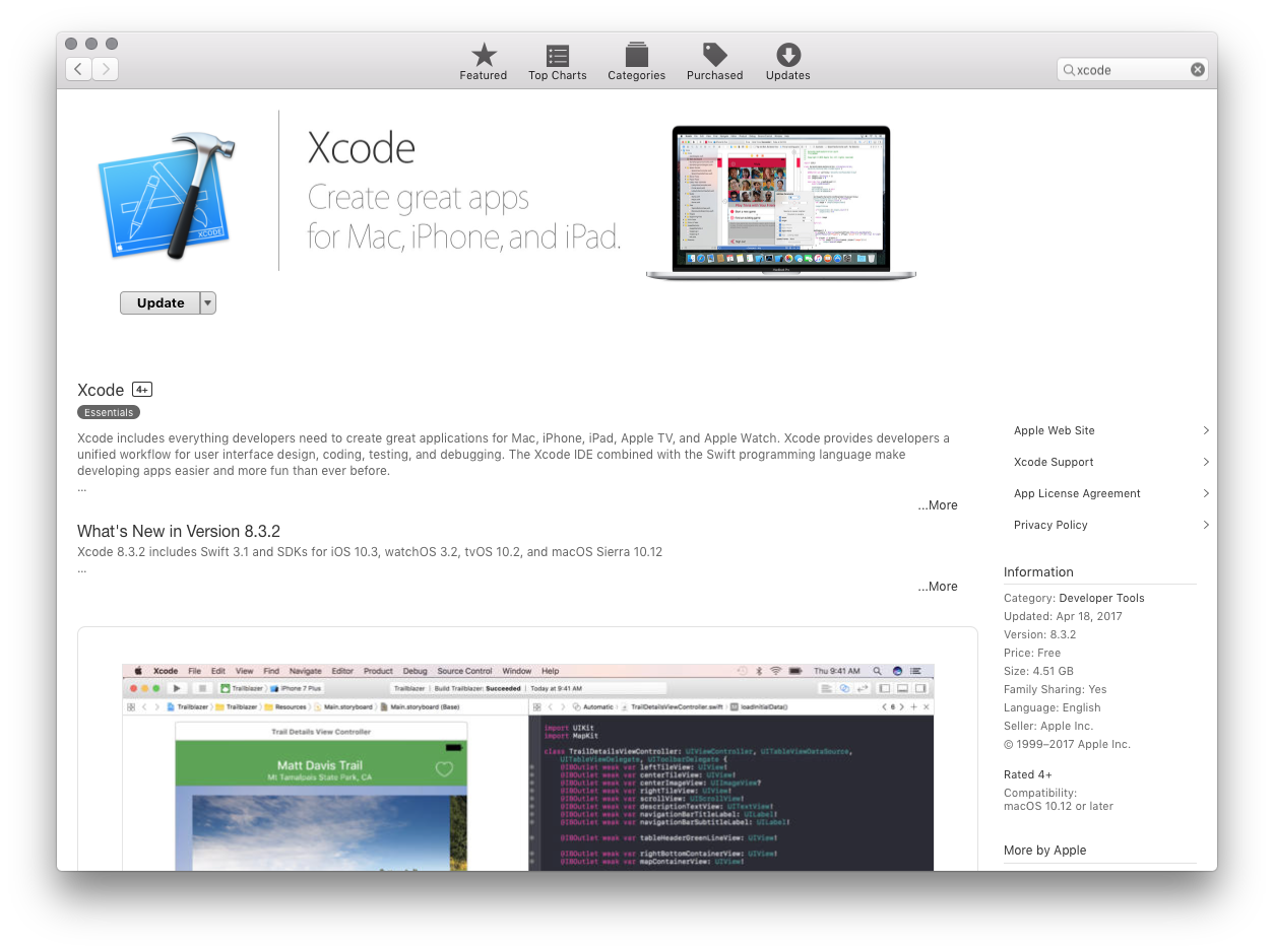 Mac 中 Xcode 列表页的屏幕截图App Store