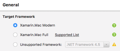 Xamarin.Mac 的目标框架选项