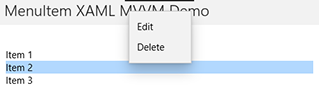 Screenshot of context menu on UWP