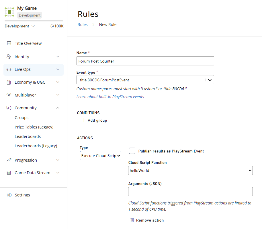 Game Manager - automation - edit rule
