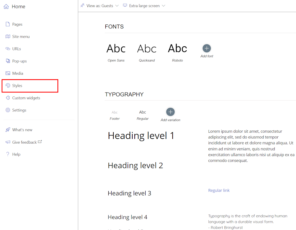 開發人員入口網站中樣式指南的螢幕擷取畫面。