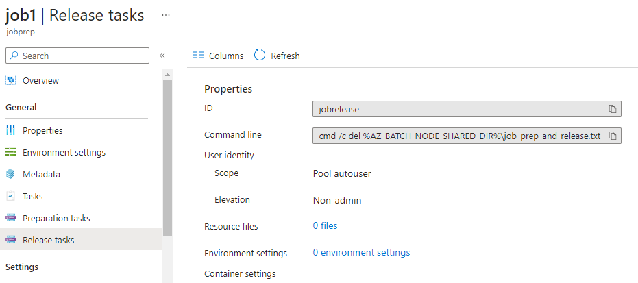 顯示 Azure 入口網站中工作發布任務屬性的截圖。
