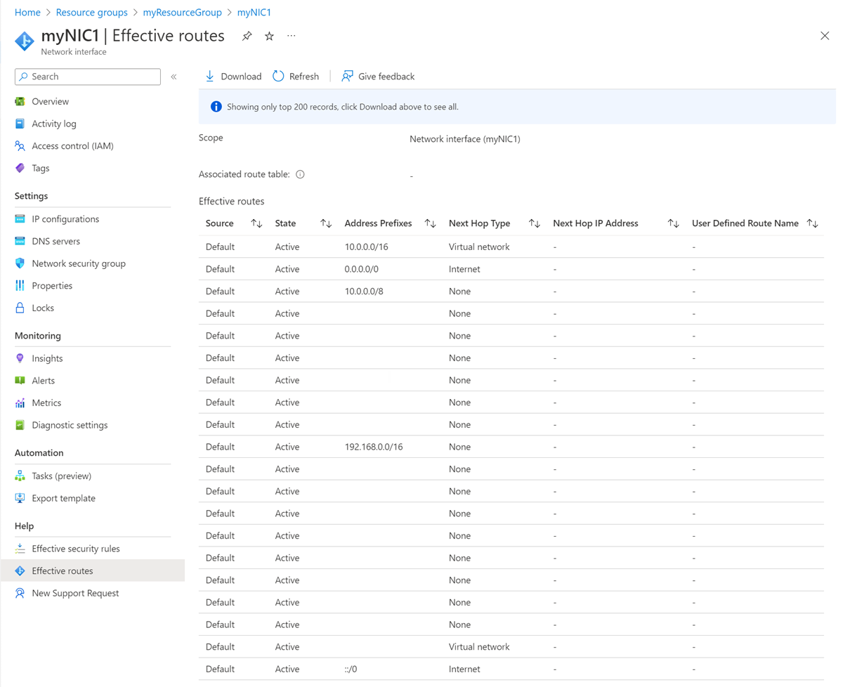 有效路由的螢幕擷取畫面。