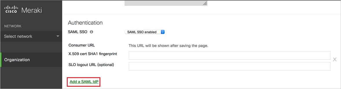 Meraki Dashboard Add a SAML IdP