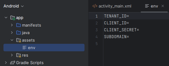 Screenshot that shows environment variables in Android Studio.