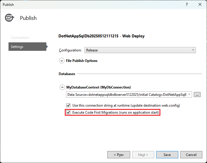 在 Azure 應用程式中啟用 Code First 移轉